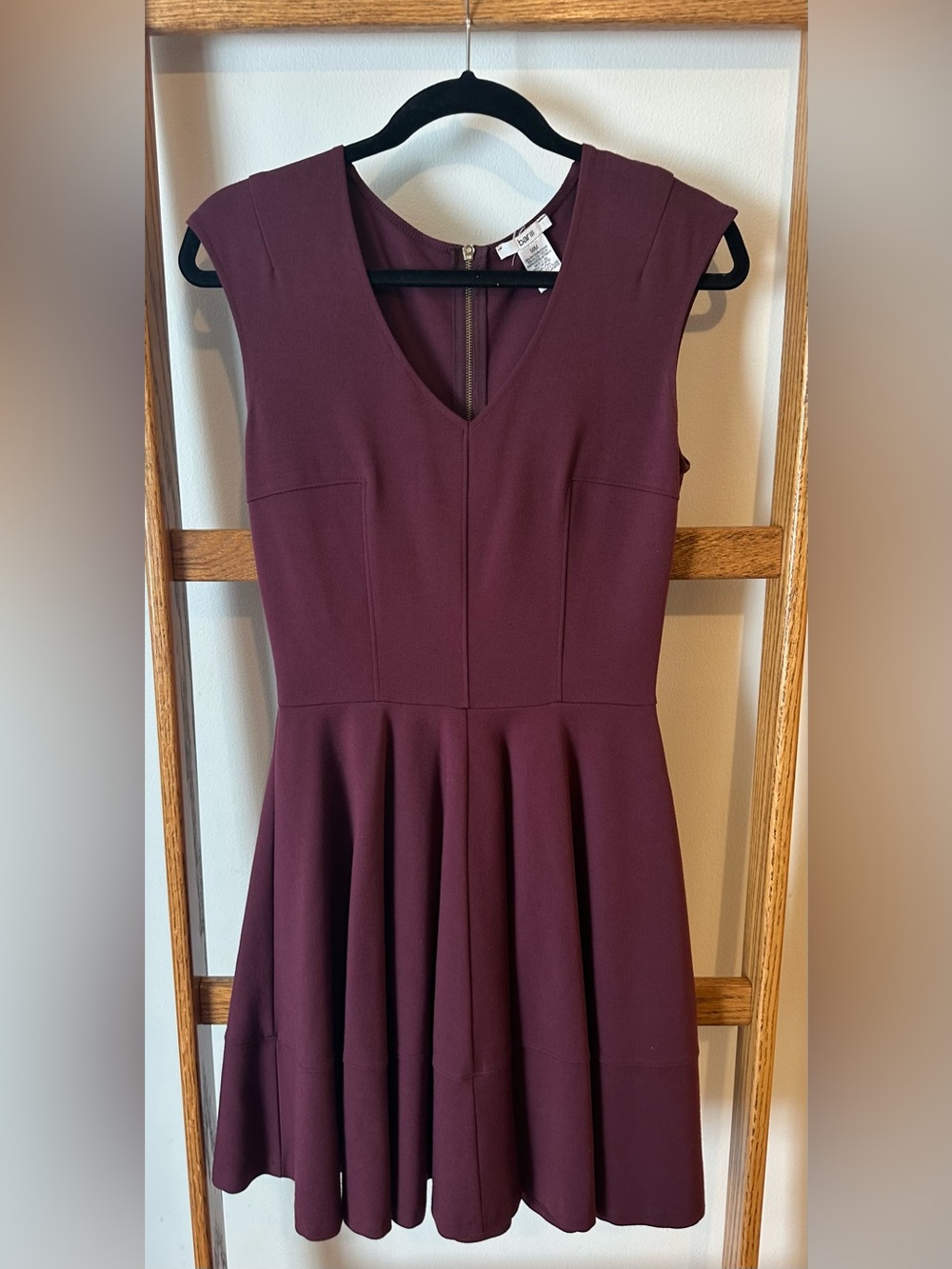 Bar III V-Neck Fit-and-Flare Mini Dress in Deep Wine